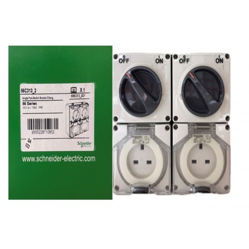 Schneider 56c313_2 2Gang 13A Weather Proof Switch Socket